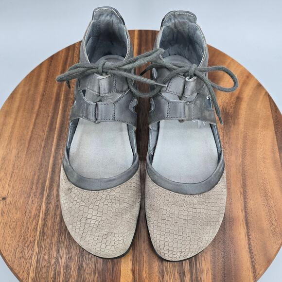 Naot Shoes Womens 7 38 Gray Leather Suede Crackle Kata Comfort Lace Up Flats - Picture 5 of 7